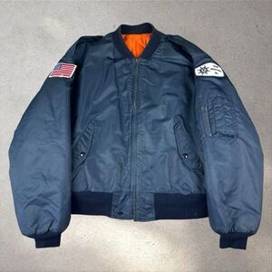 Vintage Husqvarna MA-1 Flyers Bomber Jacket Mens 3XL Navy USA Flag Patch